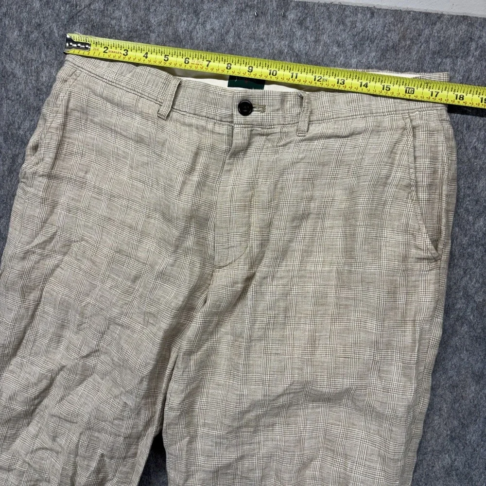 J Crew Oarsman Linen Pants Men's 34x30 Glen Plaid Tan Lightweight